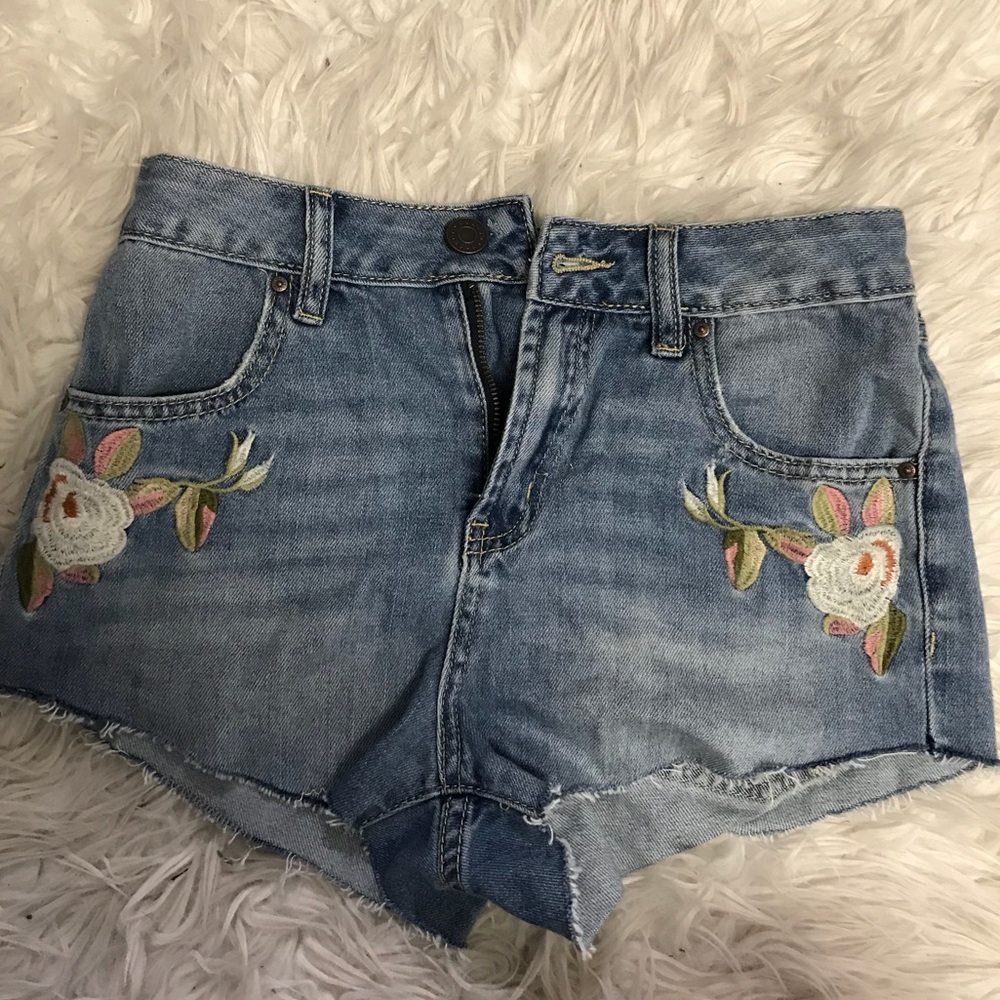 High rise embroidered jean shorts